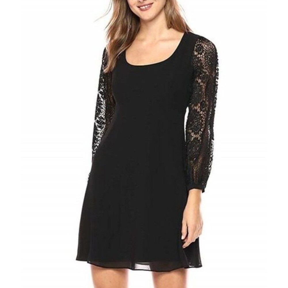 NWT Nanette Lepore Women's Dress Size 2 Black Lace 3/4 Balloon Sleeve Mini LBD
